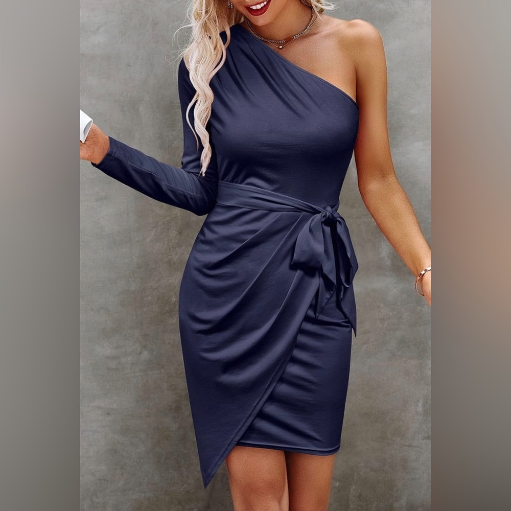 Women's Fall Fashion One Shoulder Long Sleeve Bodycon Dress